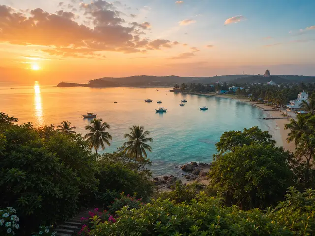 Trincomalee coastline with a calm bay and clear blue water